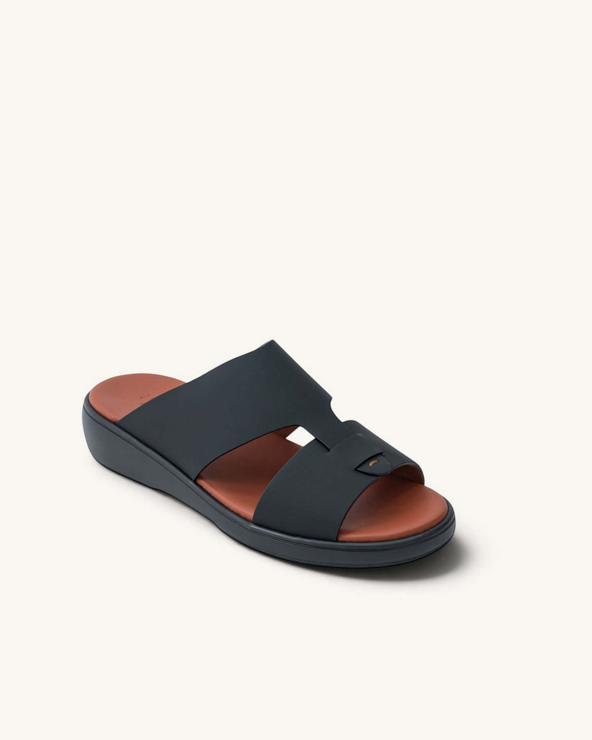 Prestige XL Classic Lord Gommato black slide sandals with a comfortable wedge sole and tan leather footbed.