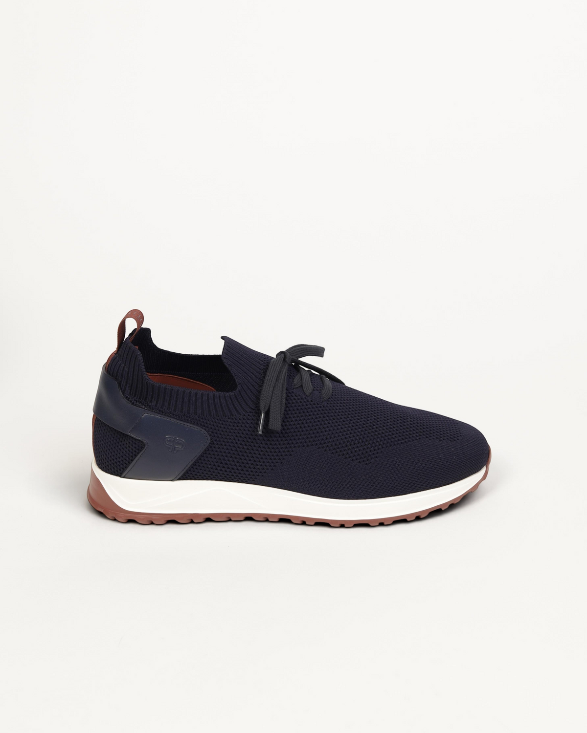 Prestige XLR Fame Walk XL sneakers in navy blue knit fabric with a white midsole and brown rubber outsole