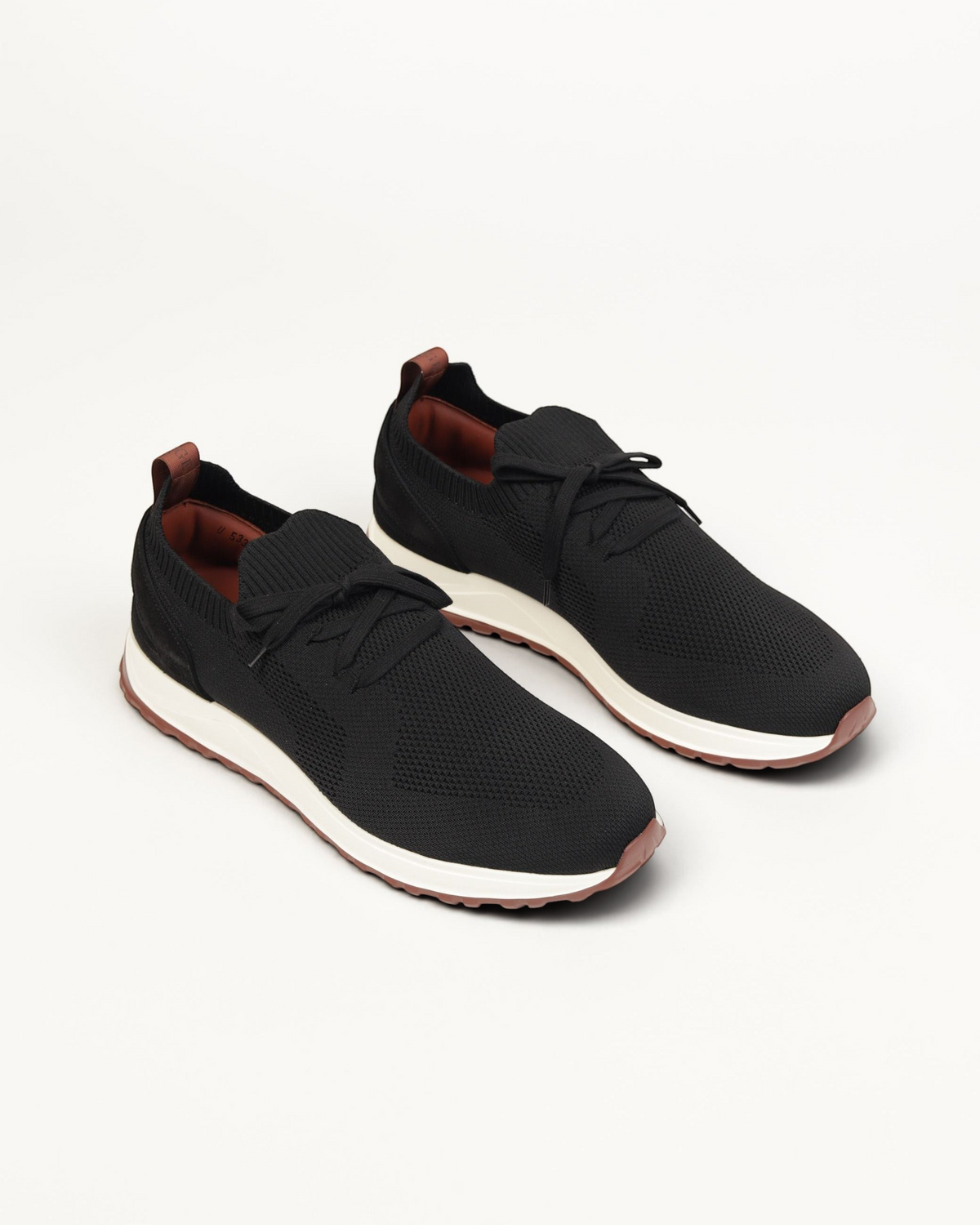 Prestige XLR Maverick Walk XL Lux black knit sneakers with white midsole and brown leather heel tab