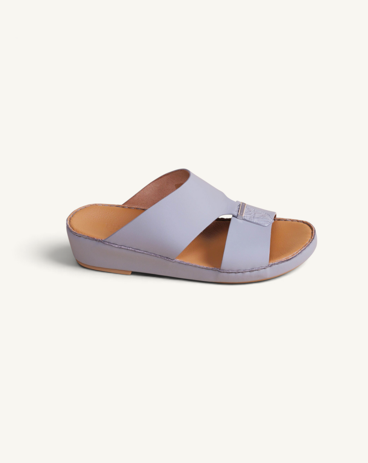 Prestige P3301 Le Mans zinc grey slide sandals with crocodile texture detail and comfortable tan leather footbed